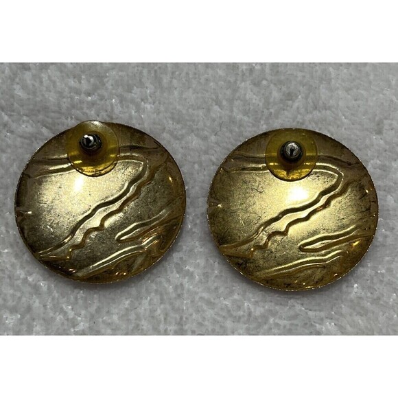 Vintage Rare Animal Print Earrings Enamel Round Red Gold 80s Retro Punk - Picture 5 of 7